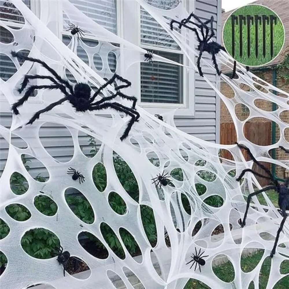 Giant Beef Netting Spider Web Halloween Decorations, Pre-Cut Spiderwebs Super